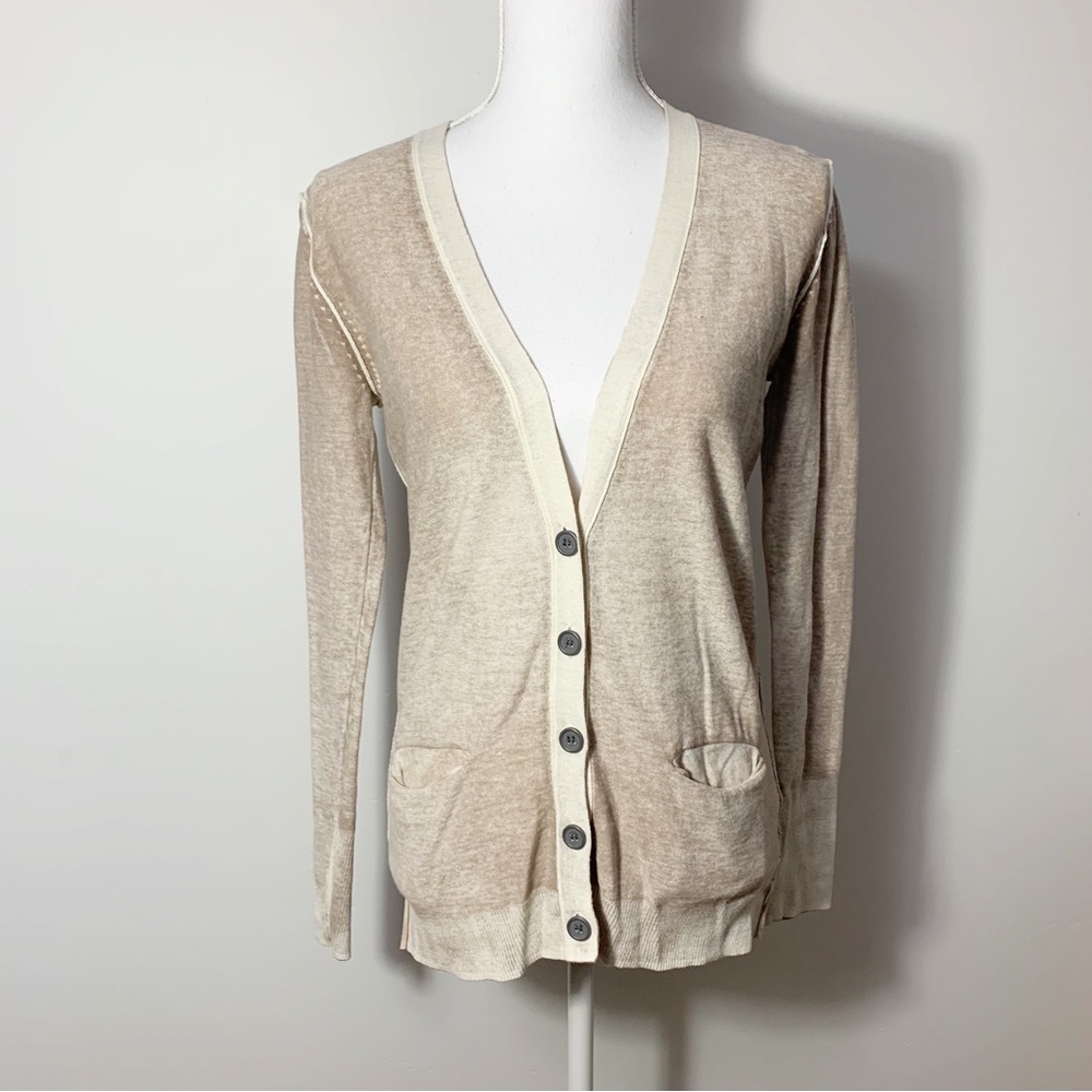 Anthropologie Beige Cream V-Neck Button Cardigan
